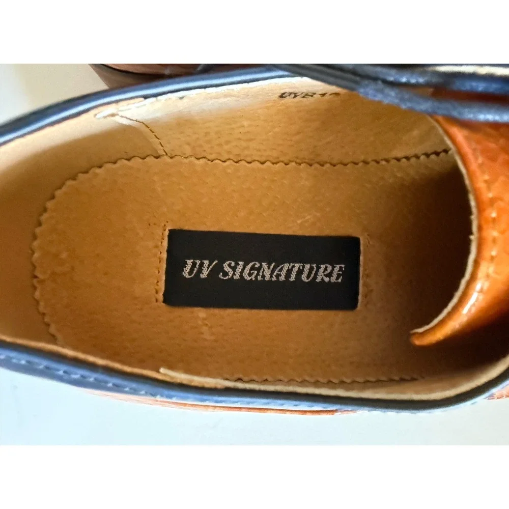 UV Signature Mens Faux Snakeskin Orange Navy Blue Derby Dress Shoes size 11